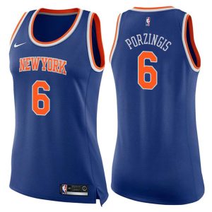 Damen New York Knicks Trikot #6 Kristaps Porzingis Icon Blau Swingman