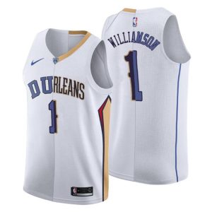 Herren 2019-20 New Orleans Pelicans Trikot #1 Zion Williamson Split Weiß Swingman