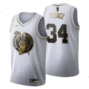 Herren Boston Celtics Trikot #34 Paul Pierce Golden Edition Weiß Fashion – Herren