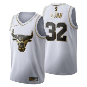 Herren Chicago Bulls Trikot #32 Kris Dunn Golden Edition Weiß Fashion