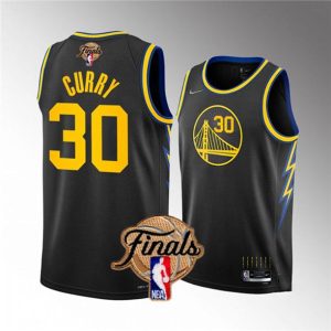 Herren Golden State Warriors Trikot #30 Stephen Curry 2022 Schwarz NBA Finals Stitched