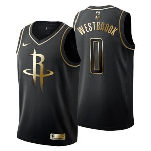 Herren Houston Rockets Trikot #0 Russell Westbrook Golden Edition Schwarz Fashion