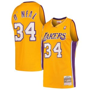 Herren Mitchell & Ness Shaquille O’Neal Gold Los Angeles Lakers Trikot Hardwood Classics 1999-00 Swingman