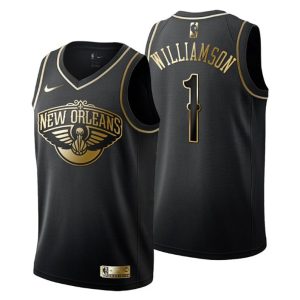 Herren New Orleans Pelicans Trikot #1 Zion Williamson Golden Edition Schwarz Fashion