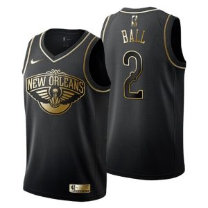 Herren New Orleans Pelicans Trikot #2 Lonzo Ball Golden Edition Schwarz Fashion