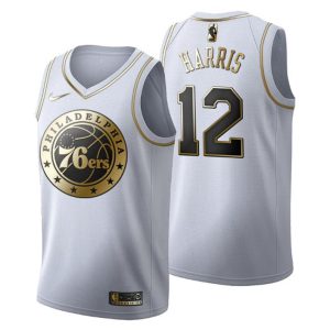 Herren Philadelphia 76ers Trikot #12 Tobias Harris Golden Edition Weiß Fashion