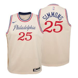 Kinder 2019-20 Philadelphia 76ers Trikot #25 Ben Simmons City Cream Weiß Swingman