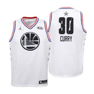 Kinder 2019 NBA All-Star Trikot Game Golden State Warriors Trikot #30 Stephen Curry Weiß Swingman