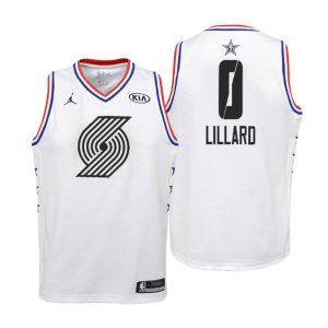 Kinder 2019 NBA All-Star Trikot Game Portland Trail Blazers Trikot #0 Damian Lillard Weiß Swingman