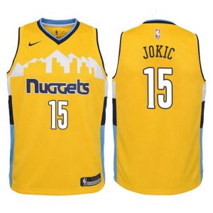 Kinder Denver Nuggets Trikot #15 Nikola Jokic Gold Swingman – Statement Edition