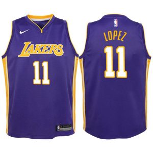 Kinder Los Angeles Lakers Trikot #11 Brook Lopez Lila Swingman -Statement Edition