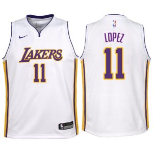 Kinder Los Angeles Lakers Trikot #11 Brook Lopez Weiß Swingman -Association Edition