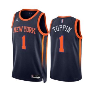 Obi Toppin 1 New York Knicks Trikot Jordan Navy Version Statement Edition 2022-23 Swingman Herren